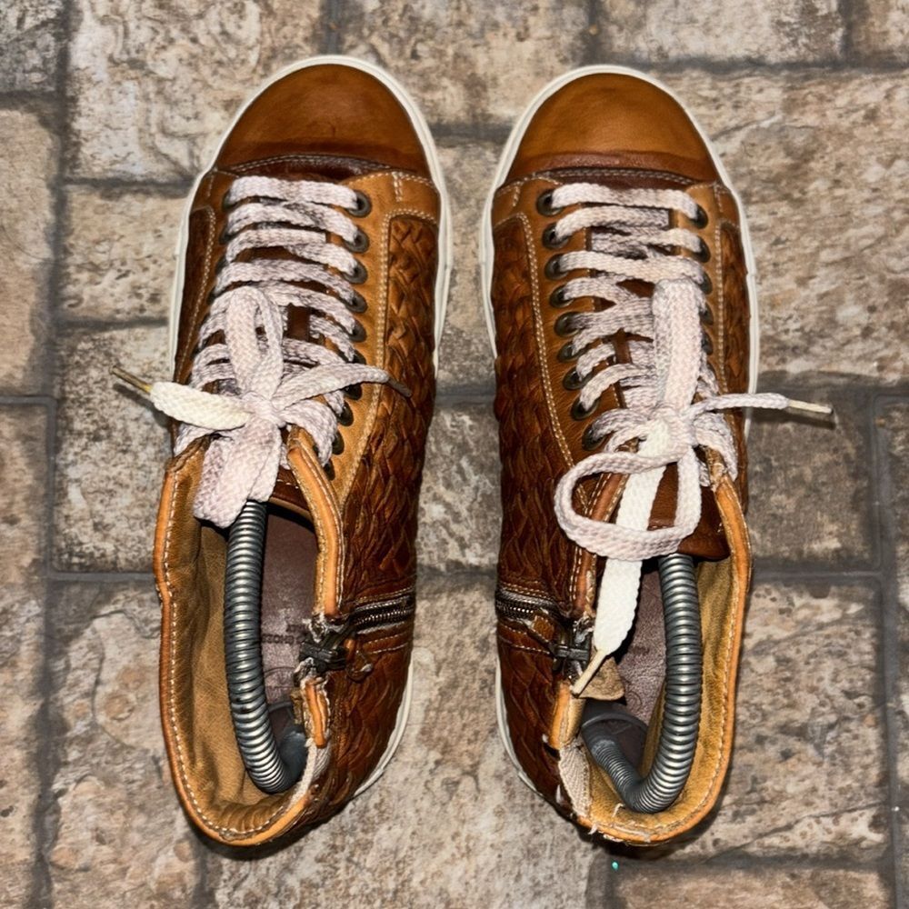 Calzoleria toscana woven leather upper high top sneakers lace & zip up size 37. - Picture 4 of 8